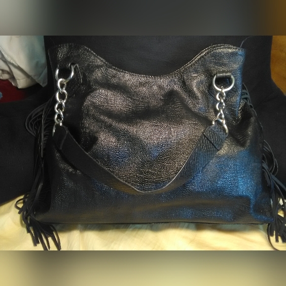 BNWOT KATHY VAN ZEELAND Black Shoulder Bag W Silver/GOLD & Crown Embellishment - Picture 8 of 11